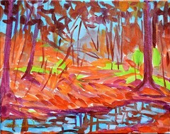 Original 11×14 Expressionism Forest Autumn Abstract Acrylic Canvas Signed Decor