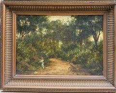 French Impressionist School Oil Painting, Girl Playing in Garden, c.1870