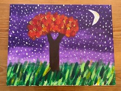 Acrylic Painting on Canvas Hand Painted Tree in Midnight Sky 14″H x 18″W x 1/2D