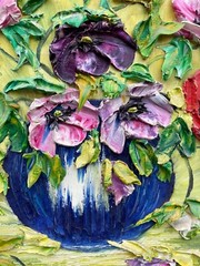 Unknown Expressionist Flower Still Life Oil Painting Impasto Vintage 59X49Cm