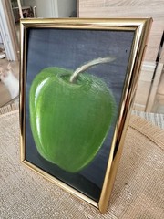 Oil Painting Green Apple Still Life Fruit Food Nature Cardboard 15×10 cm 6×4 inc