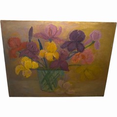 VTG Original Floral Oil Painting Canvas Moody Cottage 24X18 Wall Art From Estate