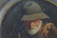 Old painted plate: Portrait of man with hat German, Dutch school?