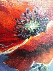 Poppy Original Oil Painting 6×4 Framed Signed Red Flower Blue Abstract Wall Art