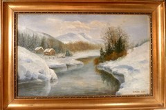 R. WIST! NORWEGIAN RIVER LANDSCAPE COVERED IN SNOW