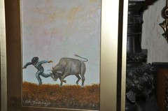 Vintage Original Rodeo cowboy Bull rider Oil Painting listed Artist