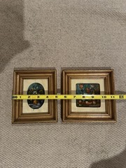 Pair of Vintage Folk Art Miniature Italian? Oil on Board Still Life Paintings