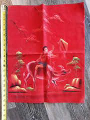 Red Velvet like painting of boy riding water buffalo