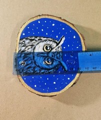 Owl Acrylic Painting On Natural Wood Slice- Signed Bird Artwork