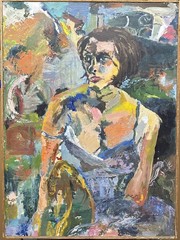 Abstract Expressionist Painting Portrait Of Woman Framed Heavy Impasto