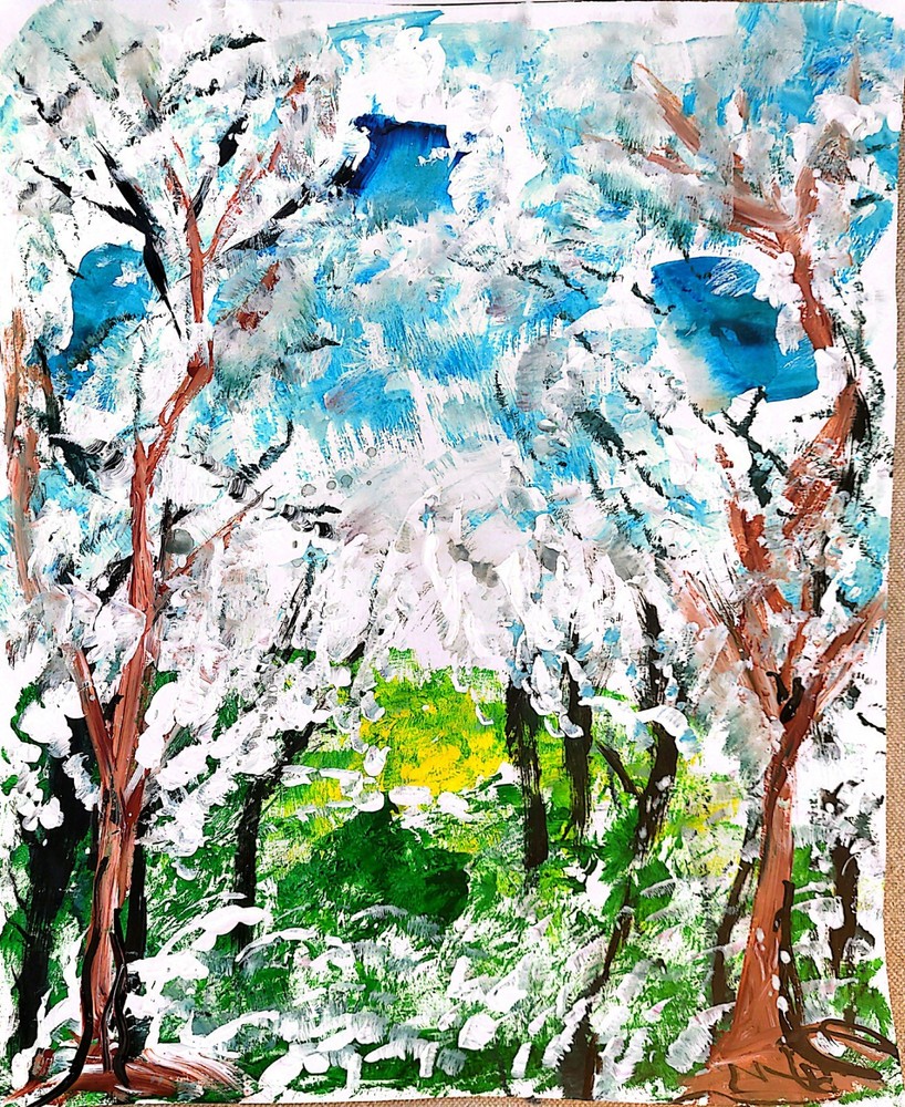 Cherry Blossoms Abstract Expressionist Original Painting Gallery Paper