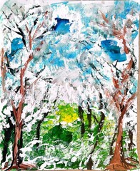 Cherry Blossoms Abstract Expressionist Original Painting Gallery Paper