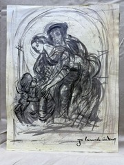 LEONARDO DA VINCI drawing and painting on old paper signed stamped vintage