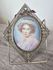 Antique 19thC French Style Portrait Miniature Signed Monier Gold Filigree Frame