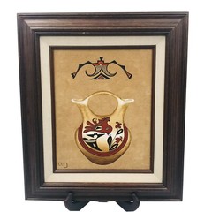 Erv Johnson Native American Acrylic on Suede Leather Painting Acoma Wedding Vase