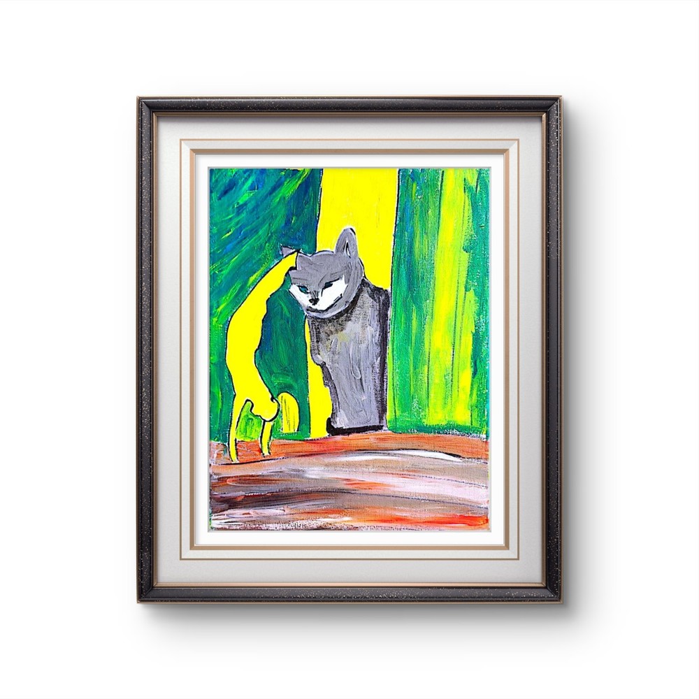 Naughty Cat Whimsy Painting 11×14 Acrylic Canvas Playful Kitty Art Decor.