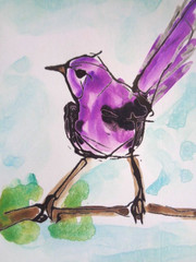 ACEO Little PURPLE BIRD Painting Art