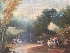 18th Century Romantic Gallant Scene Park Lovers in Garden Versailles Oil Canvas