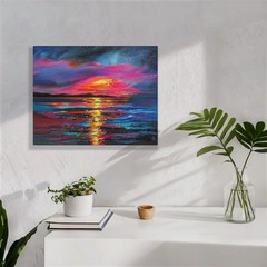 Sunset Ocean Seascape. Original Painting on Canvas. Coastal Art. 11×14″ OOAK