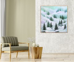 Original acrylic pine trees large painting calming green wall art forest