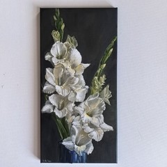 White Gladiolus bouquet original oil painting Sword Lilies