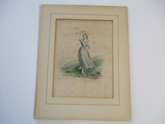 ANTIQUE 1865 PAINTING BEACH WOMAN FREEDOM LIBERTY BIRDS 19TH CENTURY SIGNED OLD