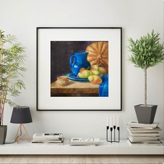 Original brand new watercolor still life ”Pears and a pumpkin” $120 art