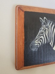 Original Signed Miniature Zebra Painting On Wood By P.K. Blaney 2009, 4″x4″x0.75