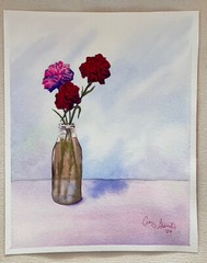FLOWERS IN A BOTTLE ORIGINAL HAND PAINTED 9×7.5″ WATERCOLOR PAINTING ON PAPER