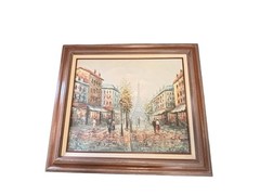 Vintage Henri Rogers Oil On Canvas Art SIGNED Paris Street 28 X 32” Framed RARE