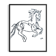 Original Minimalist 11×14 Horse Black White Acrylic Painting Wall Art Home Decor