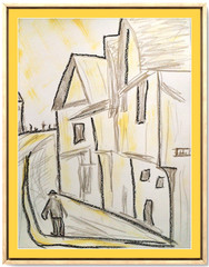 City Landscape Modern Contemporary Original 9×12 Signed Paper Acrylic