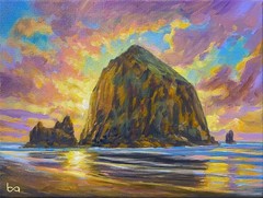 Original Haystack Rock Painting 9×12″ Oregon Coast Cannon Beach Seascape Acrylic