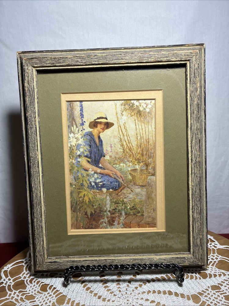 Framed Women In The Garden Vintage Picture 8.75 X 11 Bill Stokes 79