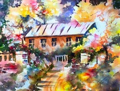 Fall Scene, Fall Trees, 11.5×14 Inches, Landscape, Original Watercolor