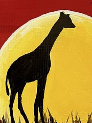 Giraffe Sunset Savanna Africa Impressionist Art Acrylic 8×8” Canvas VLP Original