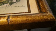 Vintage Fawn Painting Bronze Bamboo Framed Signed Powell 8 x 10