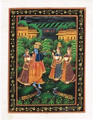 Indian Painting Of Radha Krishna Religious Fine Art On Silk Cloth 10×13 Inches