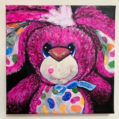 8×8 inch Acrylic Original Painting of „Yum Yums“ Jellybean Bunny by wEEirdEEr