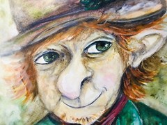 Funny Leprechaun with a pot of gold,good luck painting,original watercolor