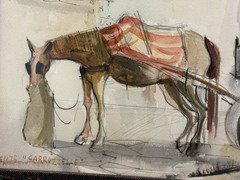 Rodolfo Marma ( Italian 1923-98) Firenze Carrozzelle Watercolor Signed LR