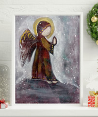 Expressive Abstract Art 12×9 on paper – Frame available – Angel Praying