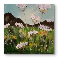 Mary Myers Original Abstract Expressionism 10×10 Purple Wild Flowers Signed