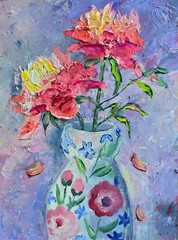 Flowers Peonies Oil Painting 15x20cm Bouquet Painting on Painting Board