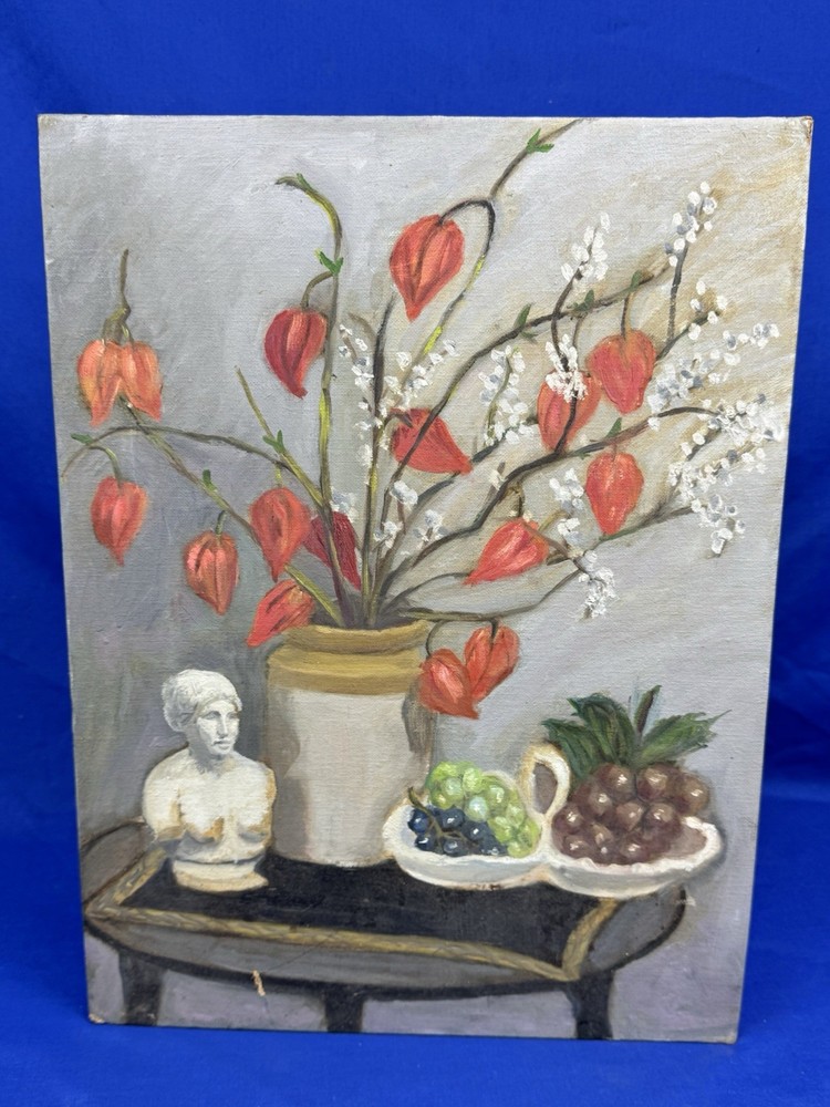 C.1965 Oil on Canvas Board ~ STILL LIFE ~ Chinese Lanterns, 16″ x 12″