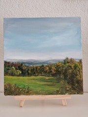 Original Oil Painting Landscape 10×10 Swiss Apls Handmade Art
