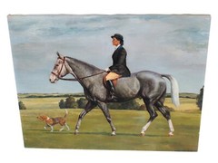 JAMES SLICK OIL PAINTING HORSE EQUESTRIAN FOXHOUND DOG LANDSCAPE CALIFORNIA ART