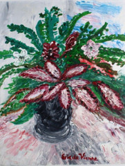 Pink & Green Still Life Vintage Oil Painting Signed Eric de Vienne
