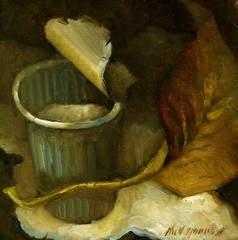 Autumn Leave with Creamer 6×6 in. Original Oil on panel Hall Groat II