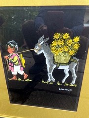 Signed ORIGINAL Boy Donkey MEXICAN Folk Art OIL PAINTING Framed SOMBRERO Flowers